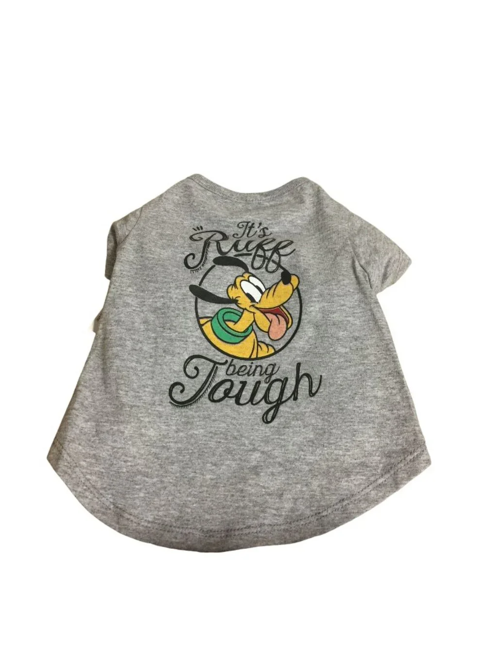Disney Tails IT'S RUFF BEING TOUGH Pluto Gray Pet Graphic Tee Dog Size Small